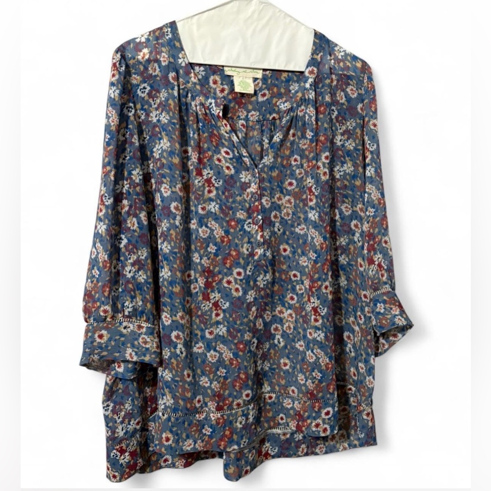 Anthropologie Blue Floral Button-Front Blouse